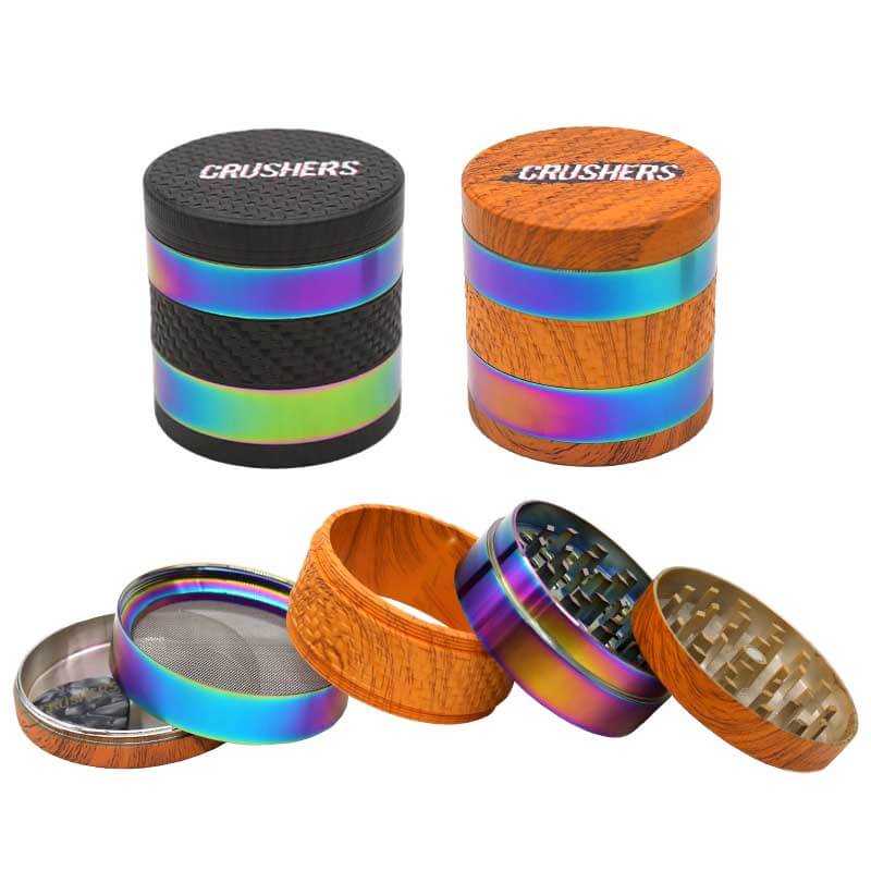 Crushers Wooden Finish Rainbow Shaded 5 Part Grinder (GR215) | 63mm | Assorted Colors product image